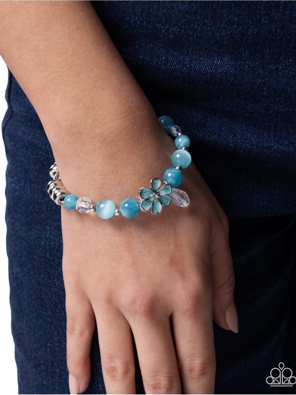 paparazzi Aqua Petal Bead Stretch Bracelet